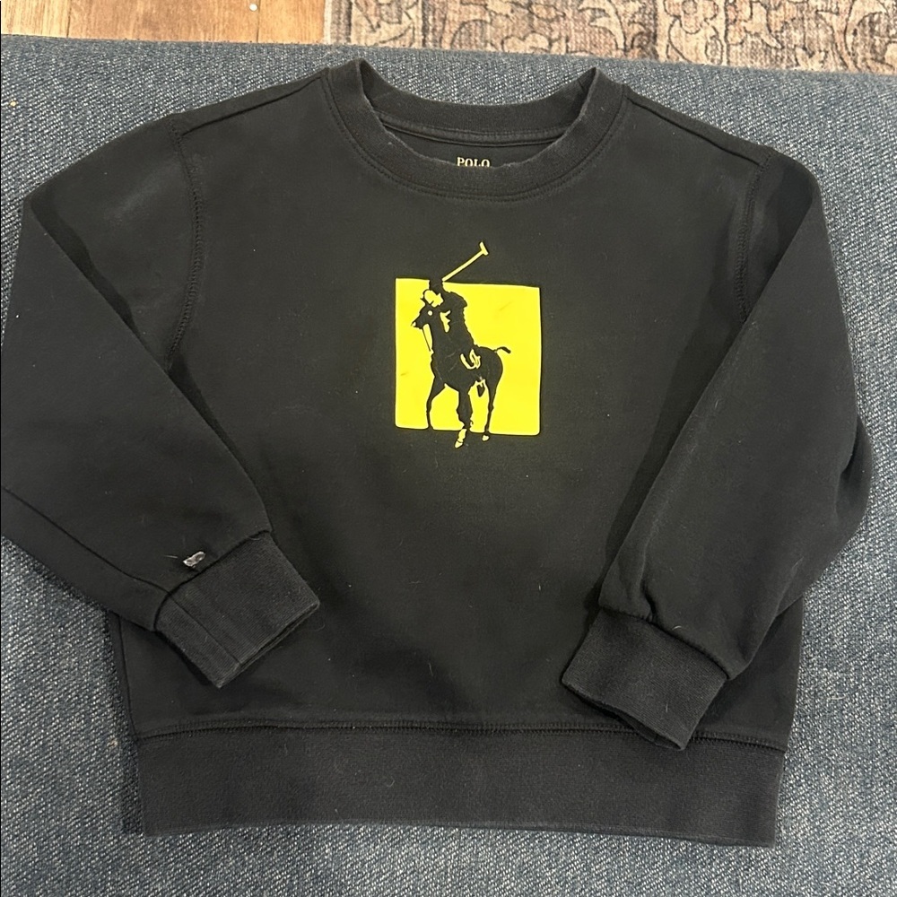 Boys Polo by Ralph Lauren Black Sweater with Yellow Logo Size Small